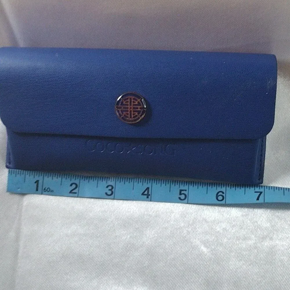 Coco Song Soft Eyeglass Sunglass Case Blue Faux Leather Logo Flip Top Storage